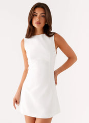 Satin Open Back White Mini Dress