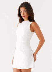 Satin Open Back White Mini Dress