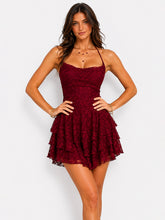 Lace Halter Ruffled Mini Dress