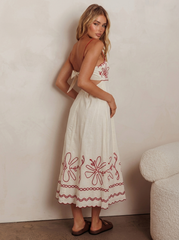 Mondo Scalloped Hem Maxi Dress Embroidered Red