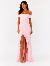 Off Shoulder Slit Low Back Maxi Dress