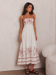 Mondo Scalloped Hem Maxi Dress Embroidered Red
