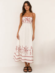 Mondo Scalloped Hem Maxi Dress Embroidered Red