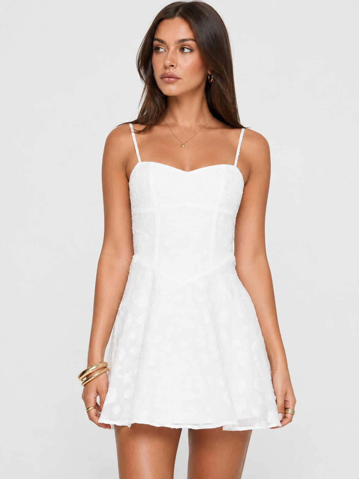 New Chapters Broderie Mini Dress in White