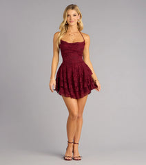 Lace Halter Ruffled Mini Dress