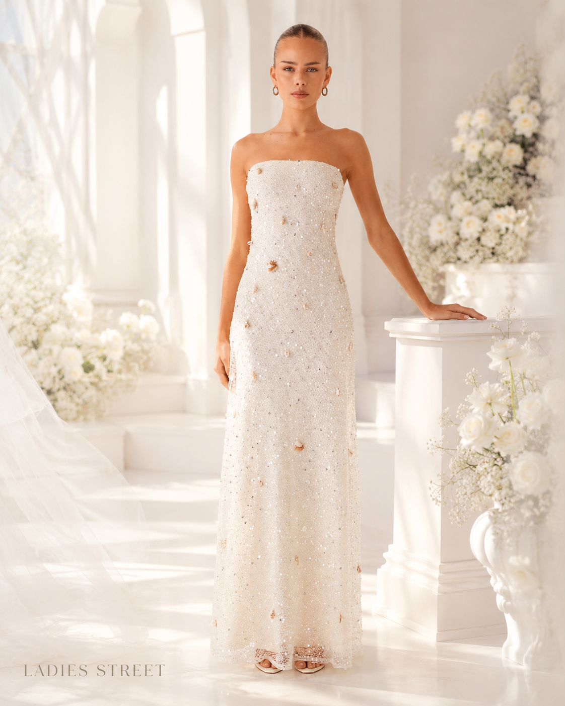 Strapless Sequin Tube Maxi Dress