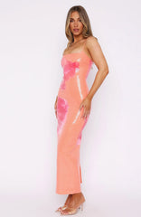 A-Line Strappy Sequin Floral Slip Maxi Dress