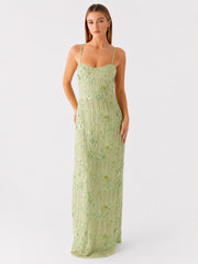 Celandine Beaded Maxi Dress - Lime
