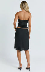Gina Midi Skirt - Knee Length Slip Skirt in Black