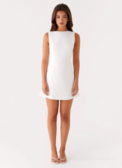 Satin Open Back White Mini Dress
