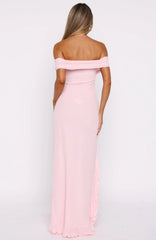 Off Shoulder Slit Low Back Maxi Dress