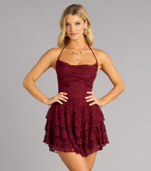Lace Halter Ruffled Mini Dress